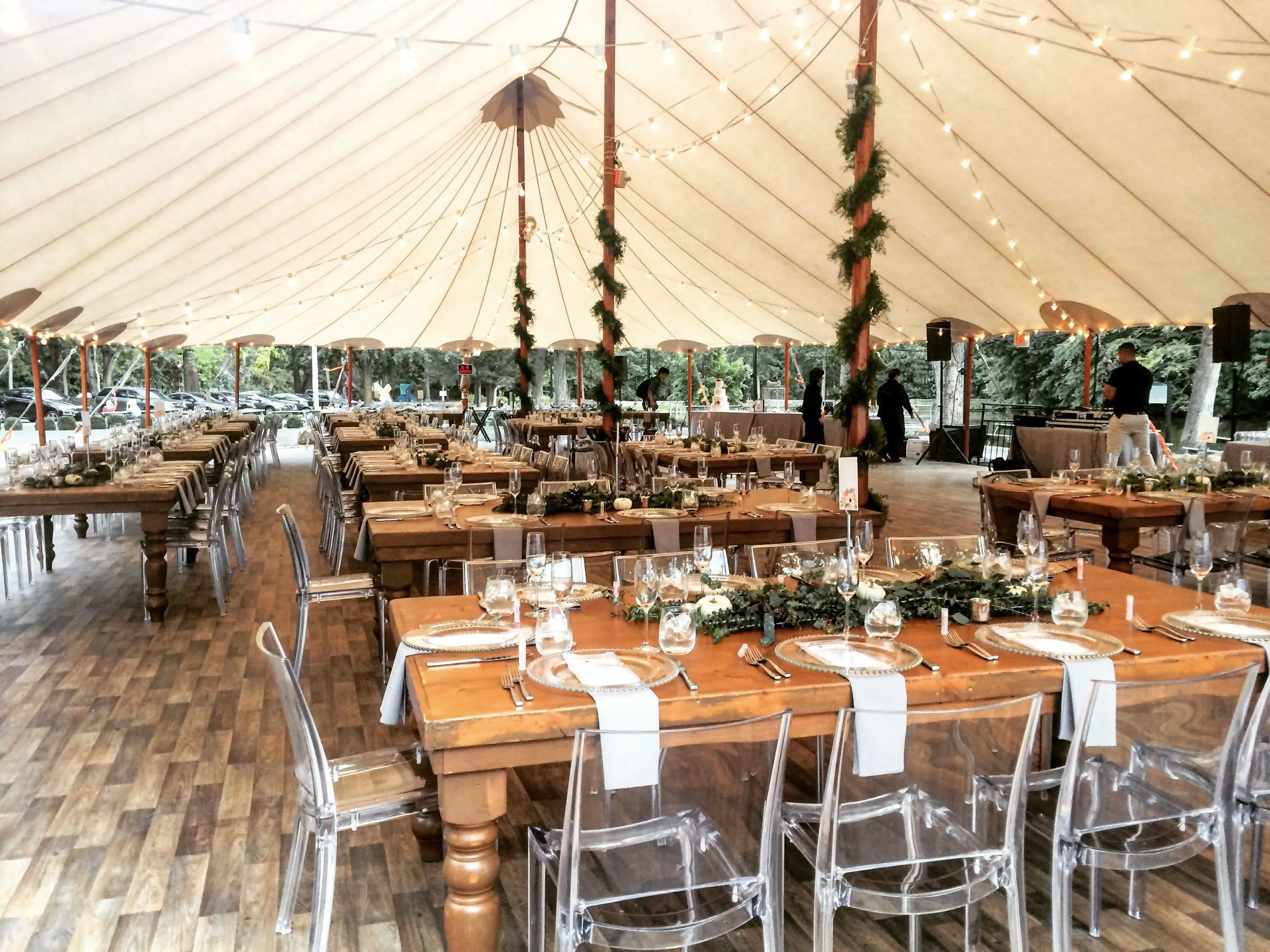 Meadow Tent Farm Tables - David's Soundview Catering